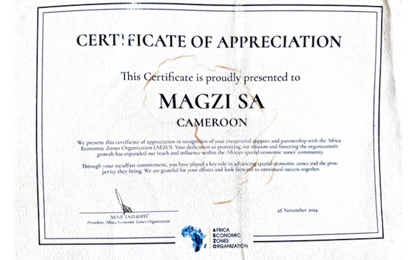  MAGZI receives a certificate of recognition from AEZO